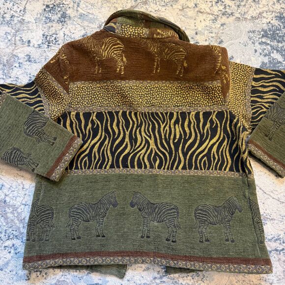 Vintage Breckenridge Safari Zebra Tapestry Jacket Womens Petite L PL - Picture 3 of 7